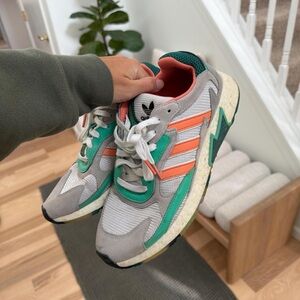 Orange, green, grey men’s adidas sneakers